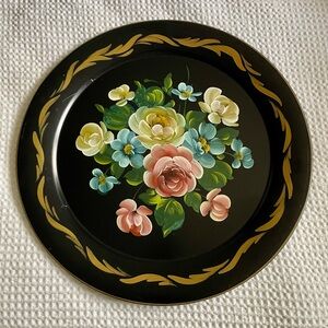 Floral Decorative Plate with Gold Accents